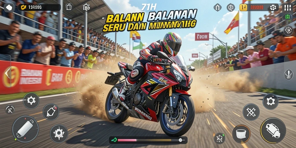 Gameplay seru di 71H dengan balapan motor menegangkan.