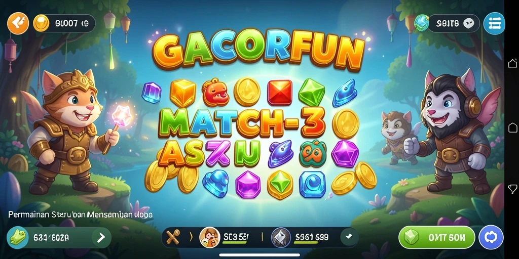 Menampilkan gameplay seru GACORFUN di level Match-3.