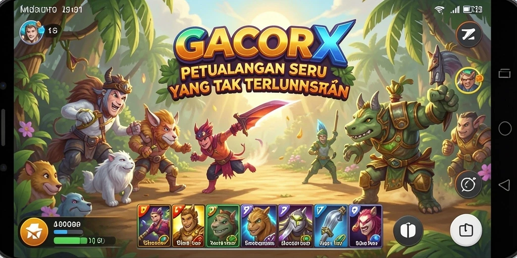 Screenshot gameplay GACORX dengan karakter sedang menjelajahi dunia petualangan.