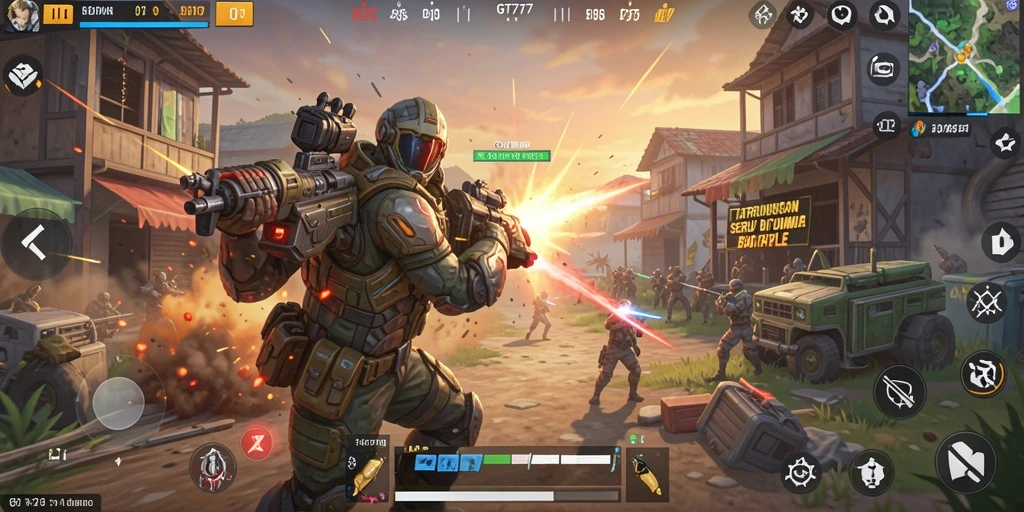 Tampilan aksi seru dalam gameplay Battle Royale GT777.