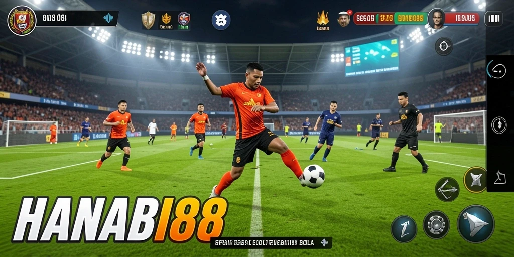 Screenshot gameplay HANABI88 yang menampilkan aksi sepak bola yang mendebarkan.