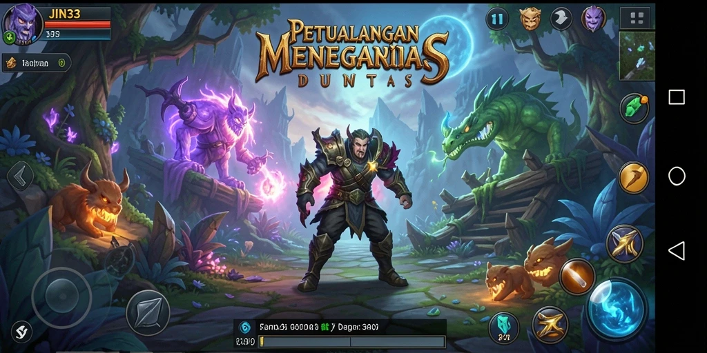 Tampilan gameplay JIN33 dengan karakter beraksi di dunia petualangan.