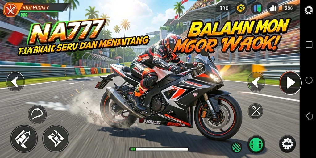 Screenshot gameplay NA777 menampilkan aksi balap motor yang seru dan mendebarkan.