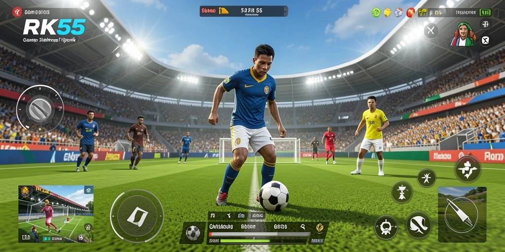 Tampilan gameplay seru dalam RK55 yang menggambarkan aksi olahraga menegangkan.