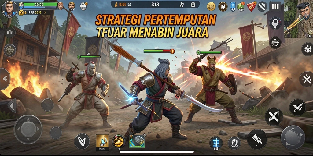 Tangkapan layar utama menampilkan aksi seru dalam pertempuran strategi.