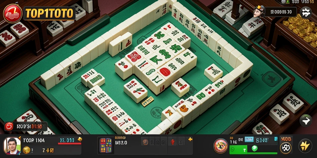 Gameplay menarik dari TOP1TOTO dengan ubin Mahjong berwarna-warni.