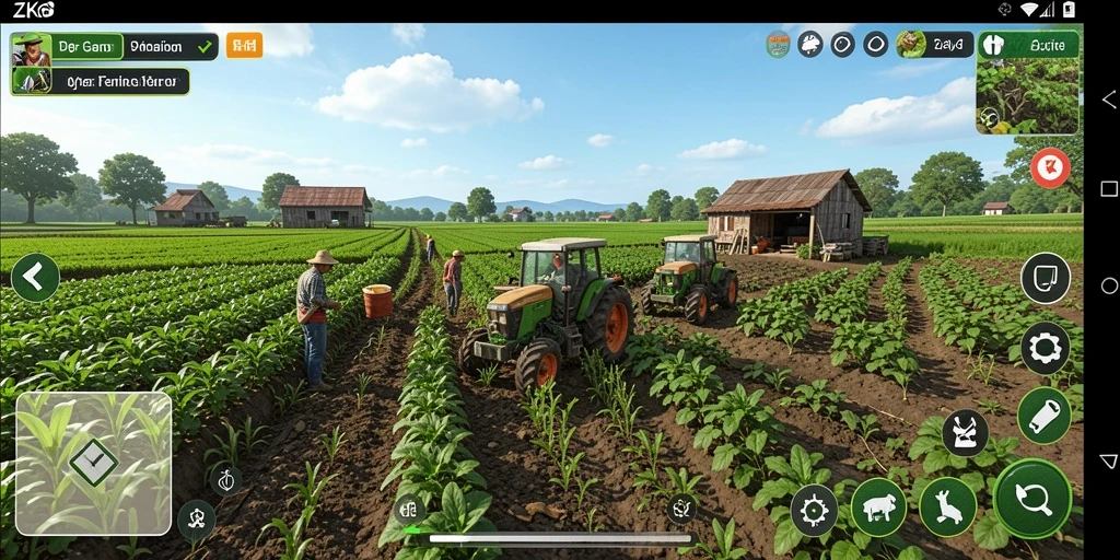 Screenshot gameplay ZK6 menampilkan aktivitas bertani yang seru dan beragam.